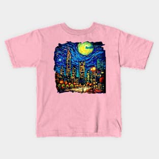 Charlotte Nightfall A 3D Skyline under the Starry Night Kids T-Shirt